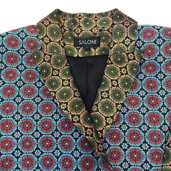 Saloni Maxima Brocade Jacket Turquoise Floral US 8 (No Belt) - Picture 6 of 15